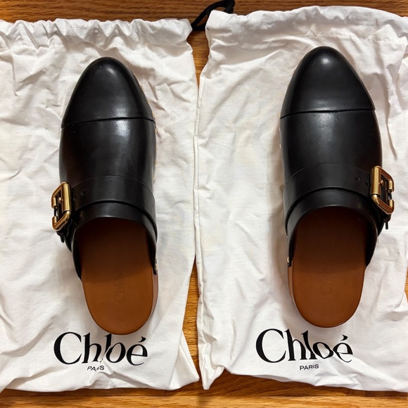 Chloe Jeannette Black Leather Clogs Flats Size 6 - NEW - Picture 4 of 8